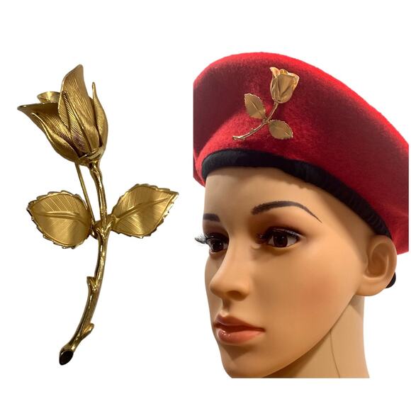 Vintage 60s Large Gold Single Rose Brooch Pin | 2.75" - Picture 1 of 6